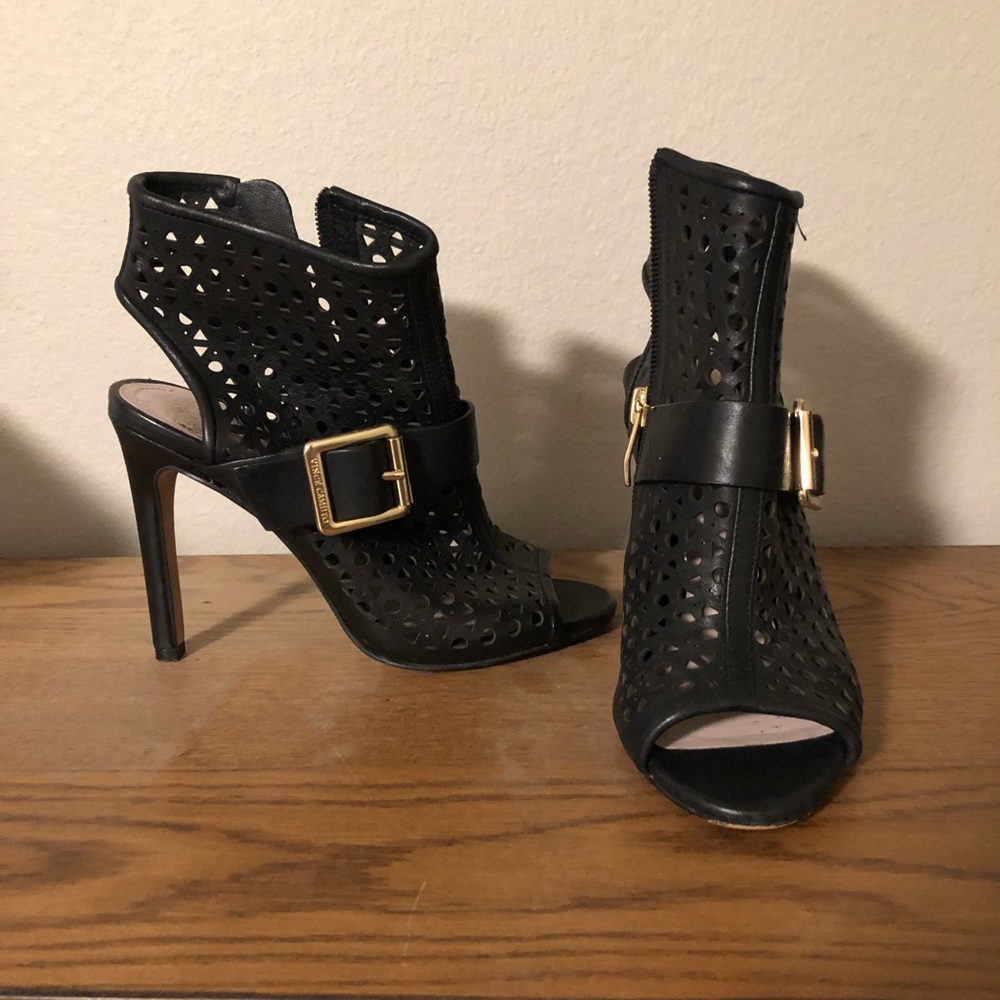 Vince Camuto size 4 open toe black cutout heels.